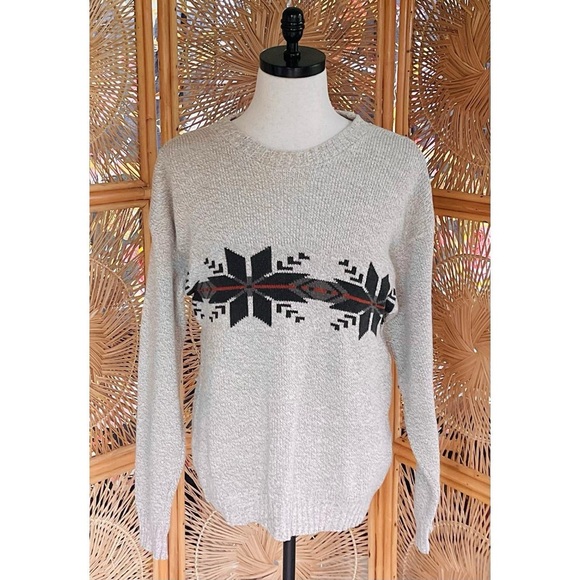 Vintage Men’s Scandia Cotton Blend Knit Cream Tan Nordic Snowflake Sweater - Picture 7 of 7